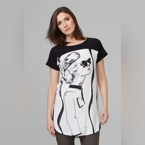 Joseph Ribkoff Artsy Chic Face Black & Ivory Longline Tunic Top Size 10